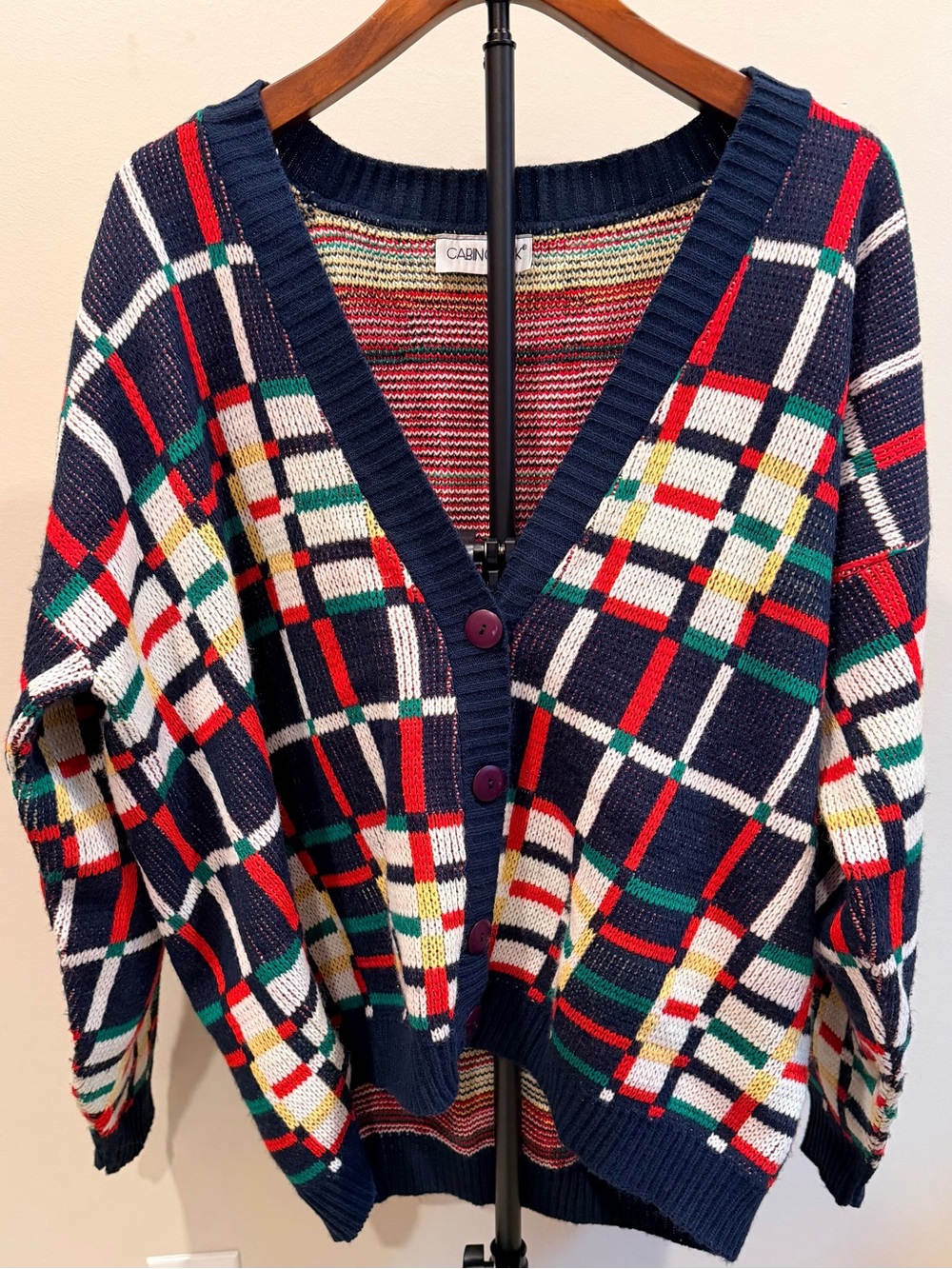 Vintage Cabin Creek Plaid Cardigan Sweater M/L Oversized Grandpa Preppy